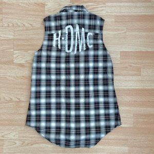 Harley-Davidson Black Red White Plaid Button Sleeveless Cotton Logo Tank Top M